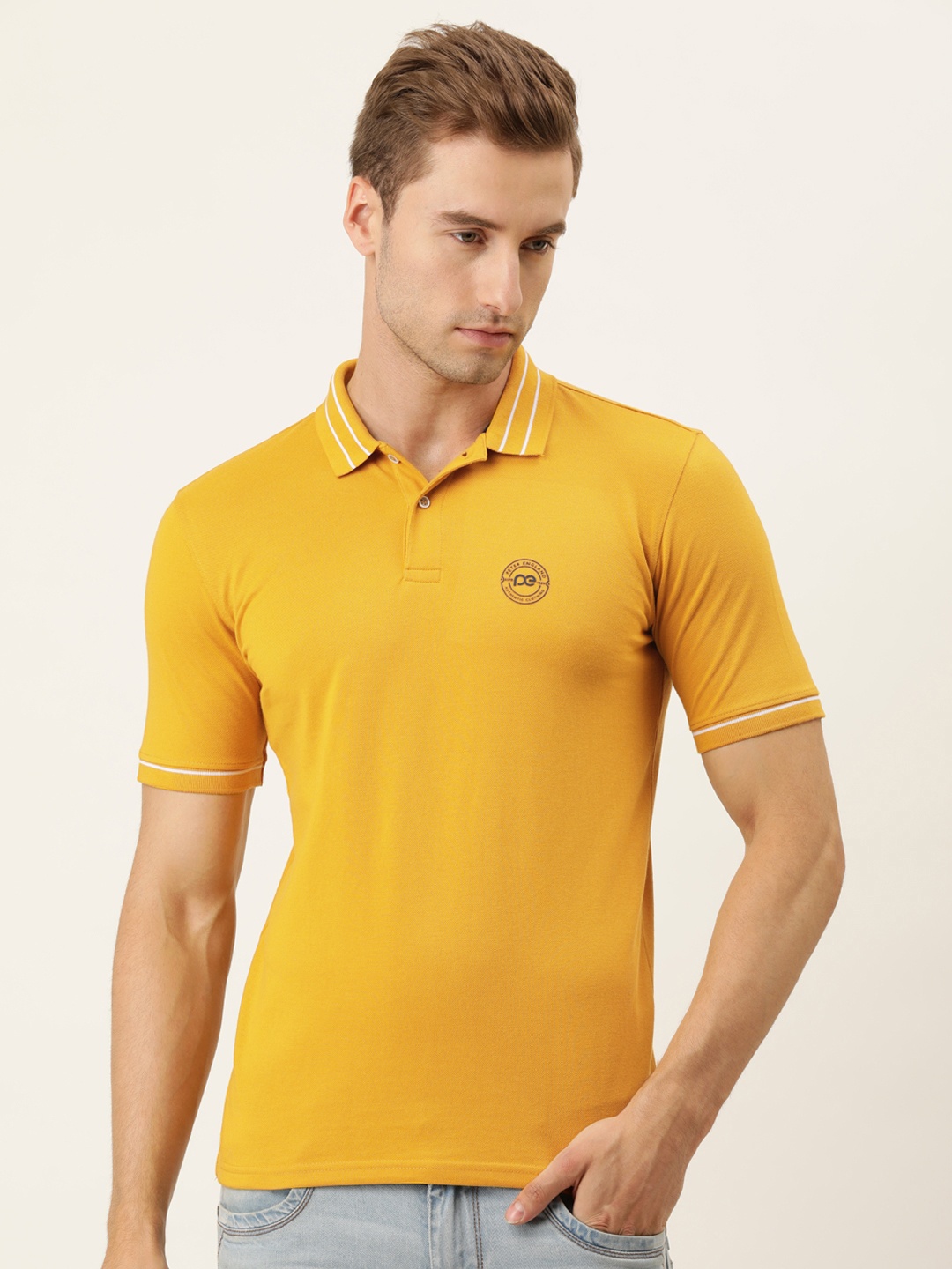 

Peter England Men Mustard Yellow Solid Polo Collar T-shirt