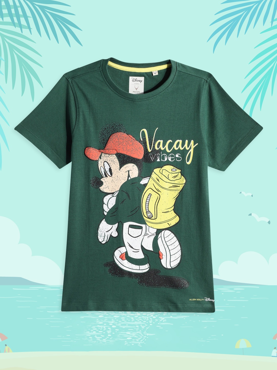 

Allen Solly Junior Boys Green Mickey Mouse Printed Pure Cotton T-shirt