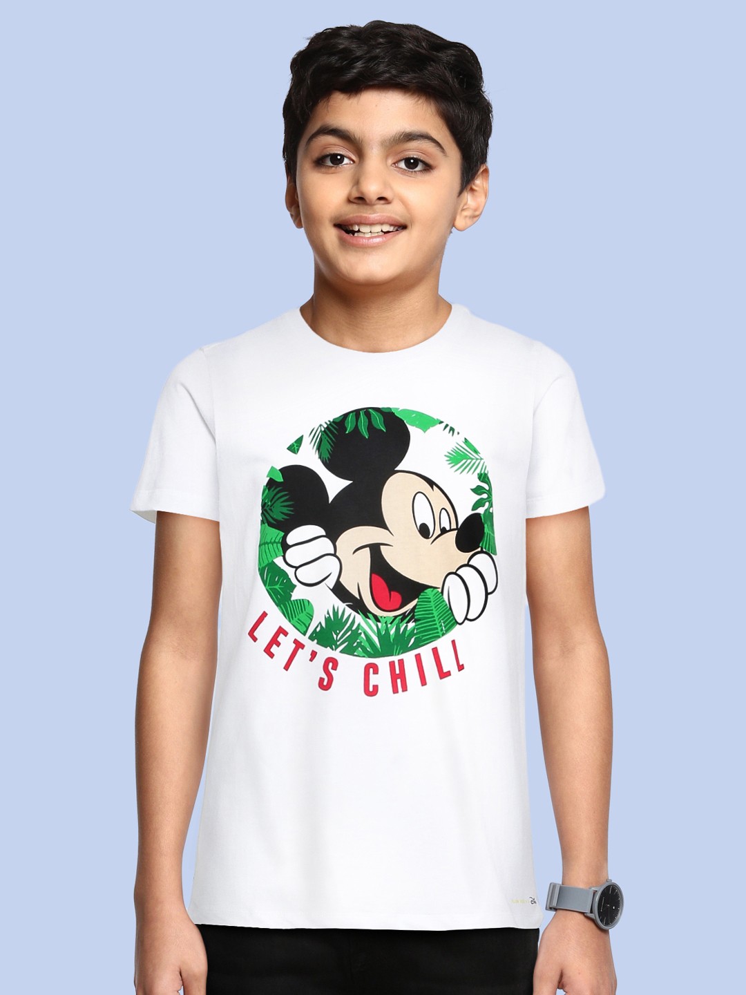 

Allen Solly Junior Boys White & Black Mickey Mouse Printed Pure Cotton T-shirt