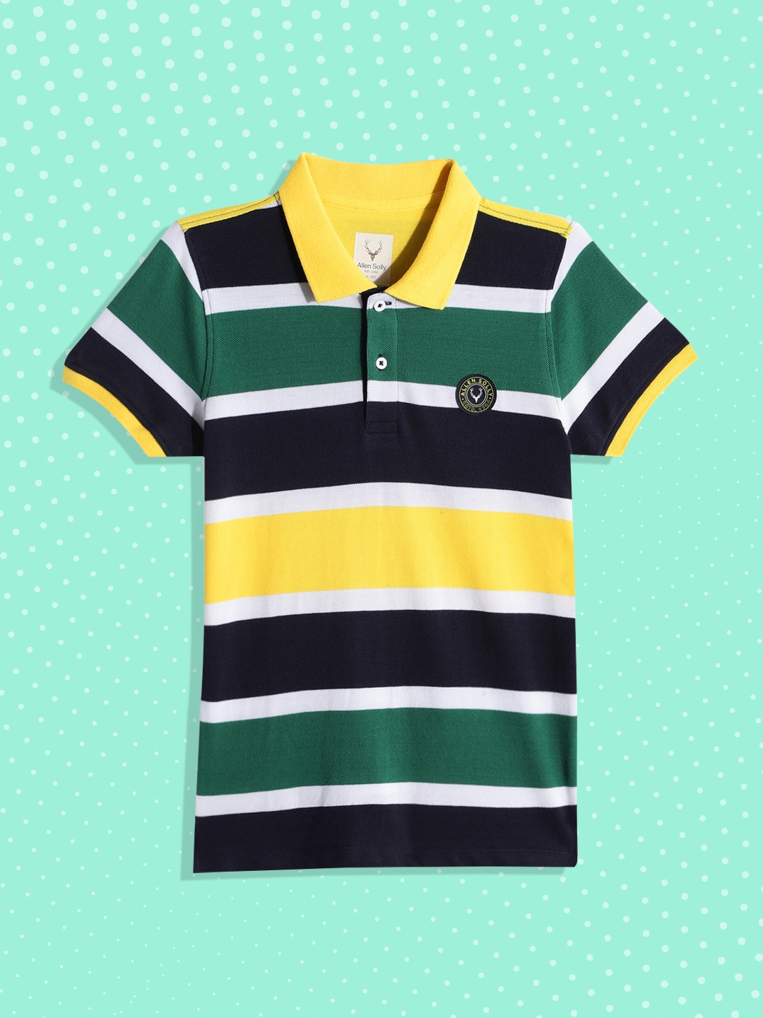 

Allen Solly Junior Boys Multicoloured Striped Polo Collar T-shirt, Multi