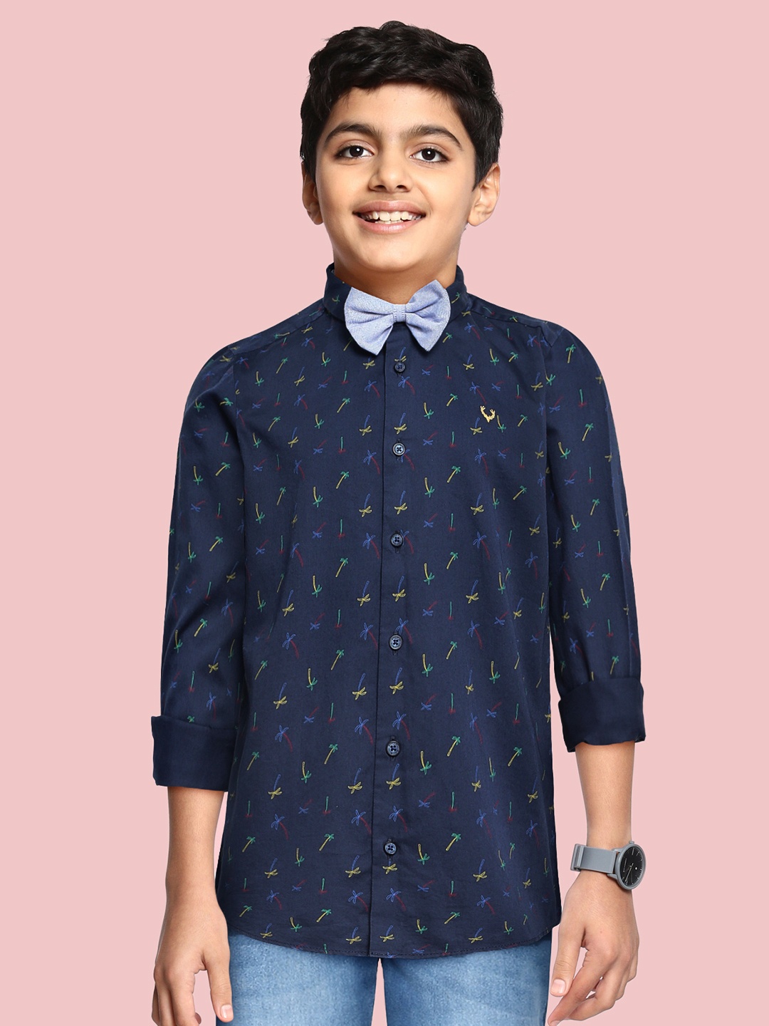 

Allen Solly Junior Boys Navy Blue Conversational Printed Pure Cotton Casual Shirt
