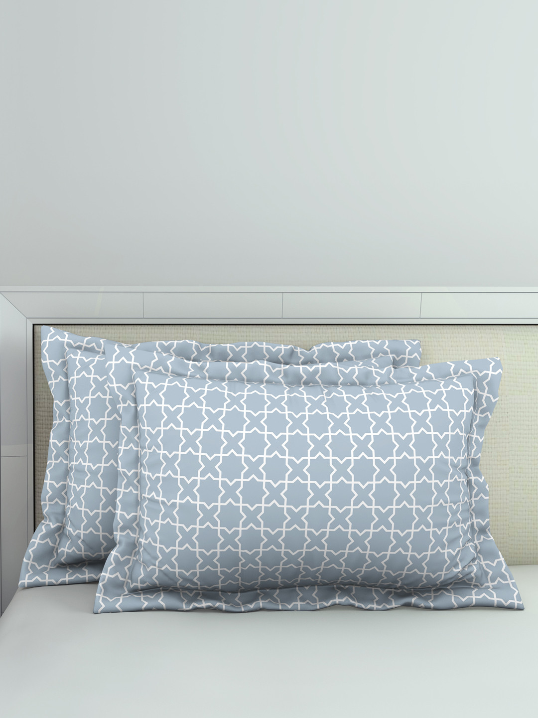 

Welspun Pack Of 2 Geometric Printed 144 TC Cotton Anti Bacterial Pillow Covers, Blue