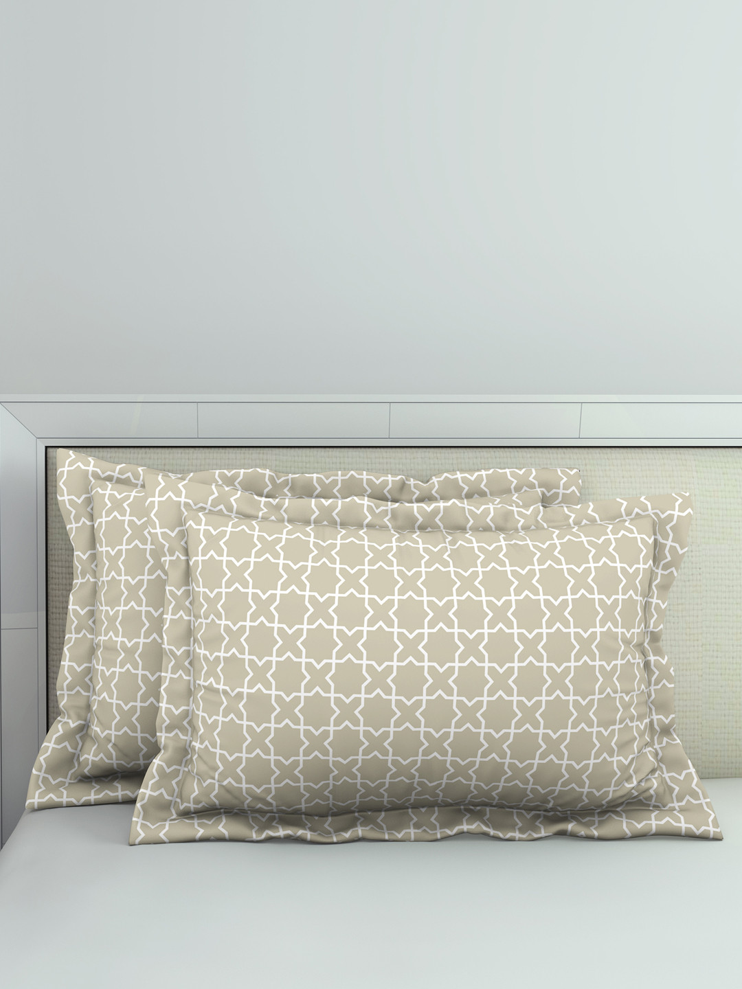 

Welspun Set Of 2 Taupe Printed 100% Cotton 144TC Anti-Bacterial Pillow Cover