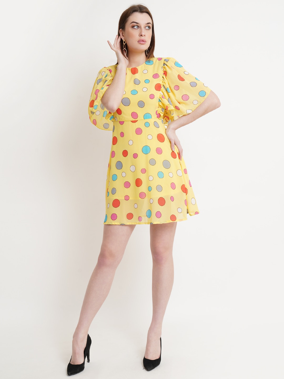 

DODO & MOA Women Yellow & Pink Fit & Flare Dress