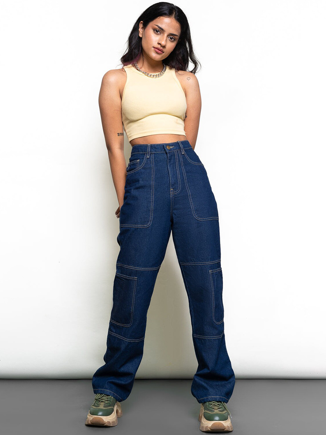

FREAKINS Women Blue Boyfriend Fit High-Rise Applique Jeans
