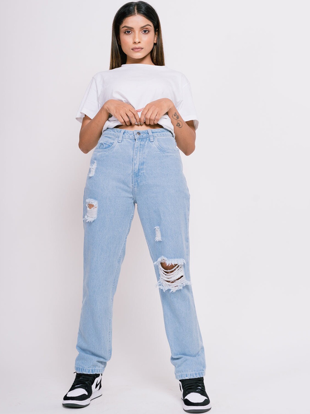 

FREAKINS Women Blue High-Rise Highly Distressed Heavy Fade Jeans