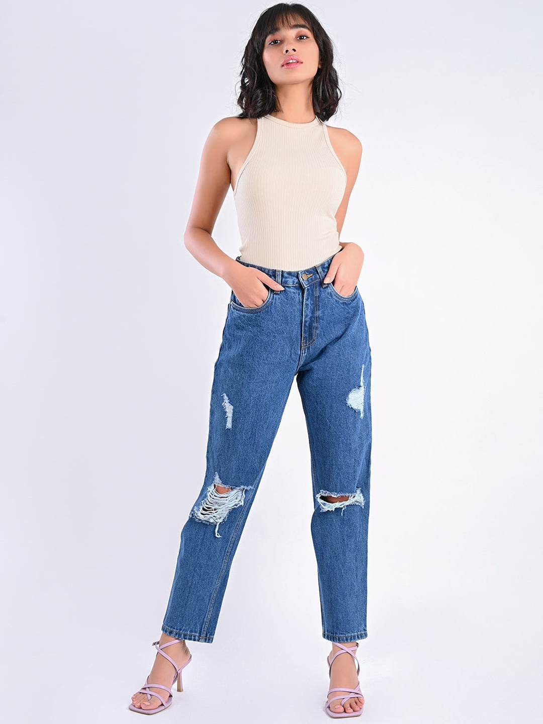 

FREAKINS Women Blue High-Rise Highly Distressed Jeans