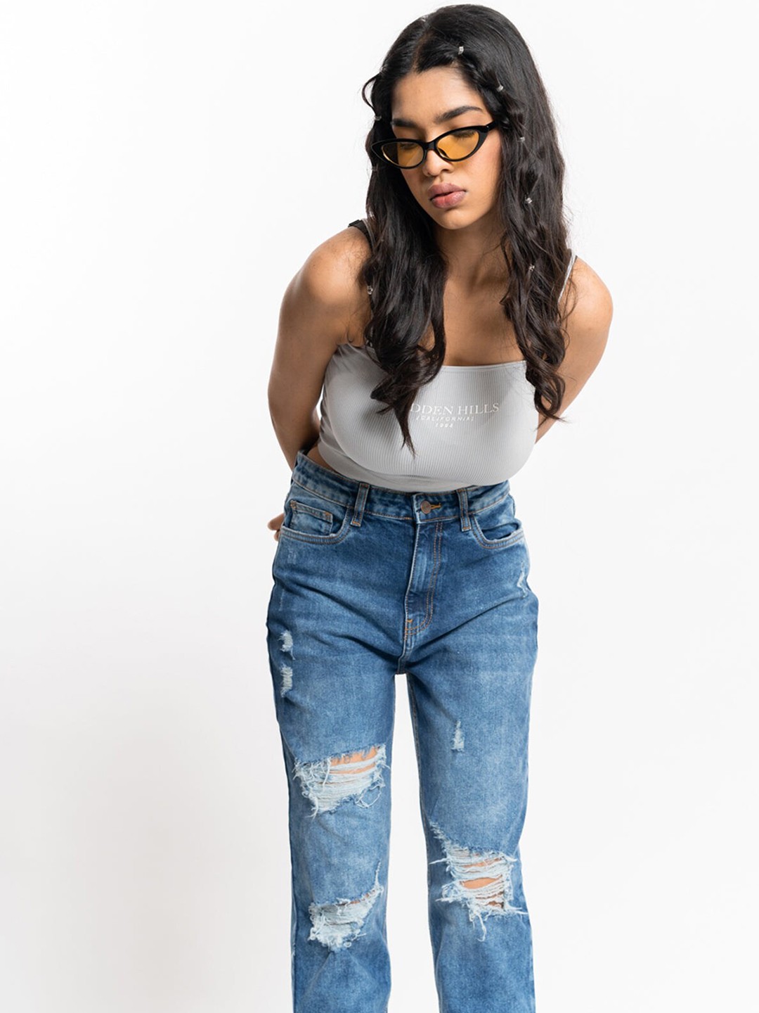 

FREAKINS Women Blue High-Rise Highly Distressed Heavy Fade Jeans
