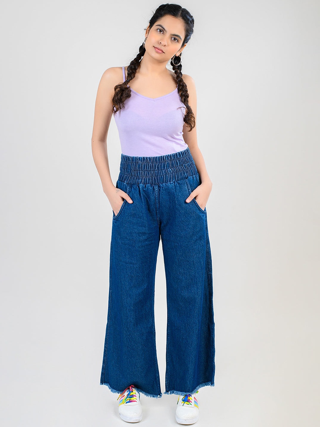 

FREAKINS Women Stunning Blue High-Rise Wide Leg Jeans