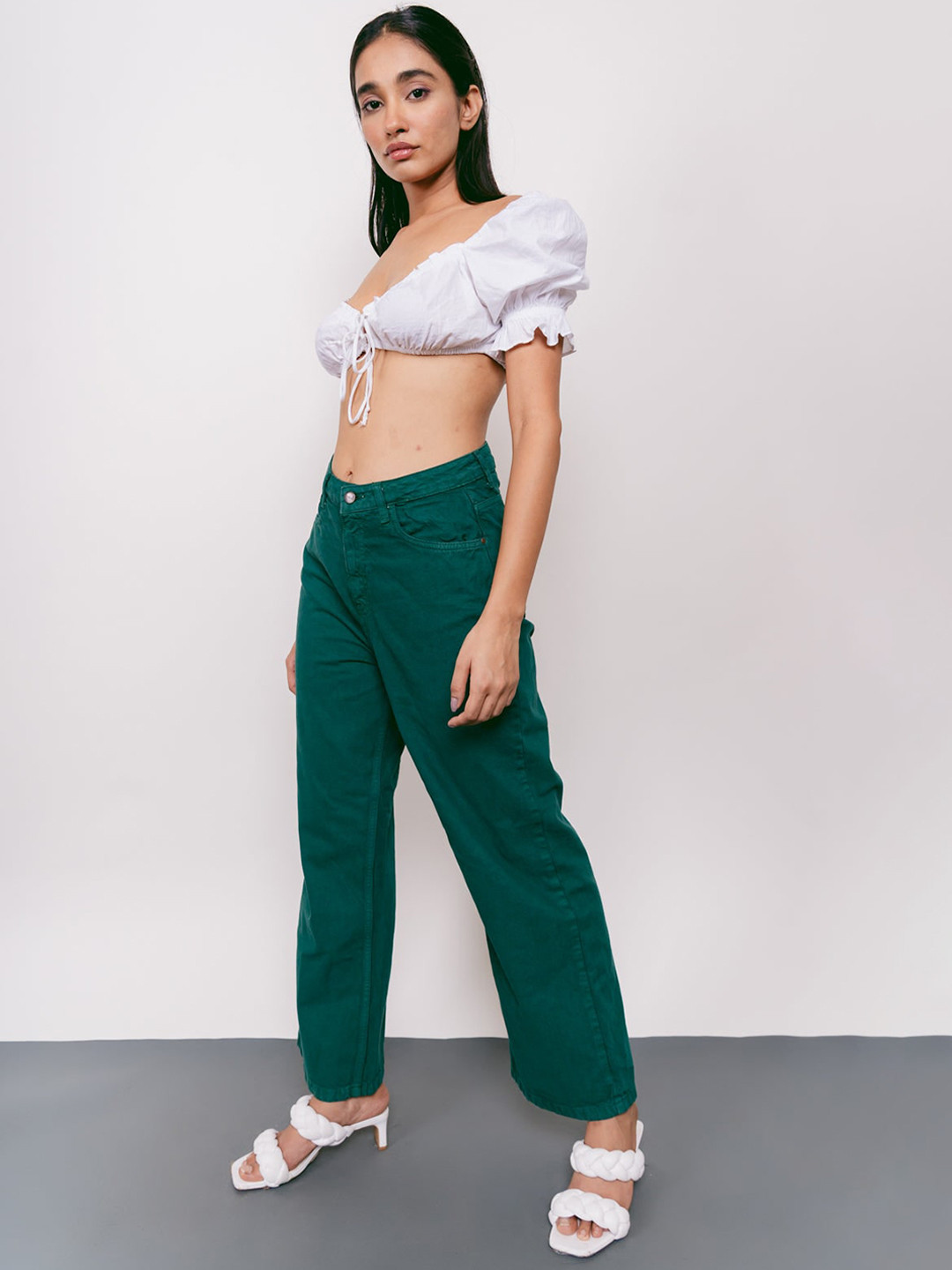 

FREAKINS Women Green Straight Fit High-Rise Jeans