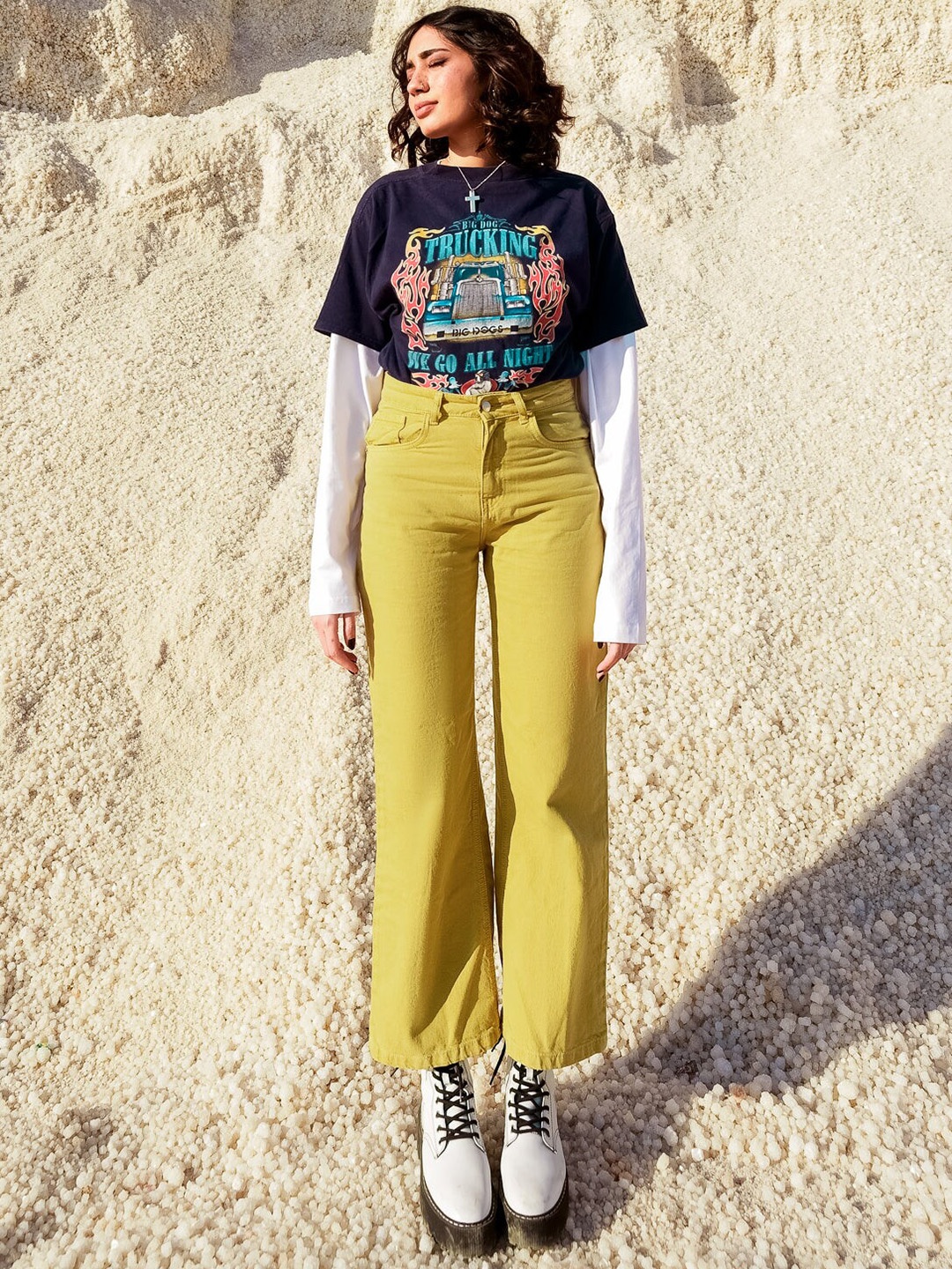 

FREAKINS Women Yellow Wide Leg High-Rise Jeans