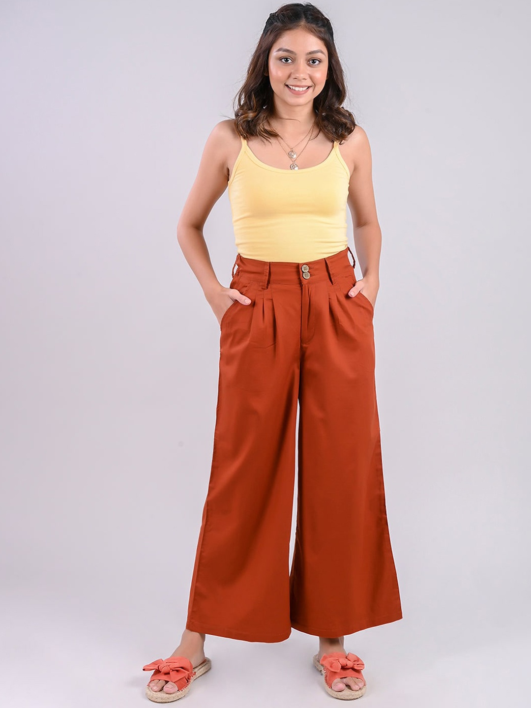 

FREAKINS Women Rust Knitted Pleated Palazzos