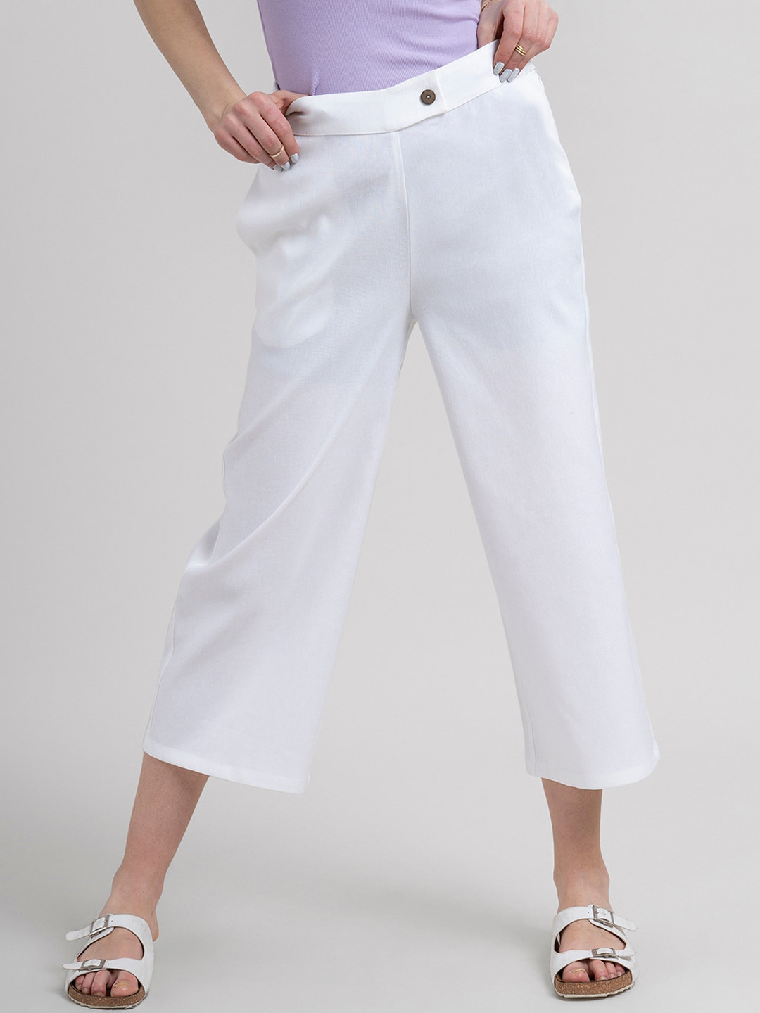 

FableStreet Women White Comfort Culottes Trousers