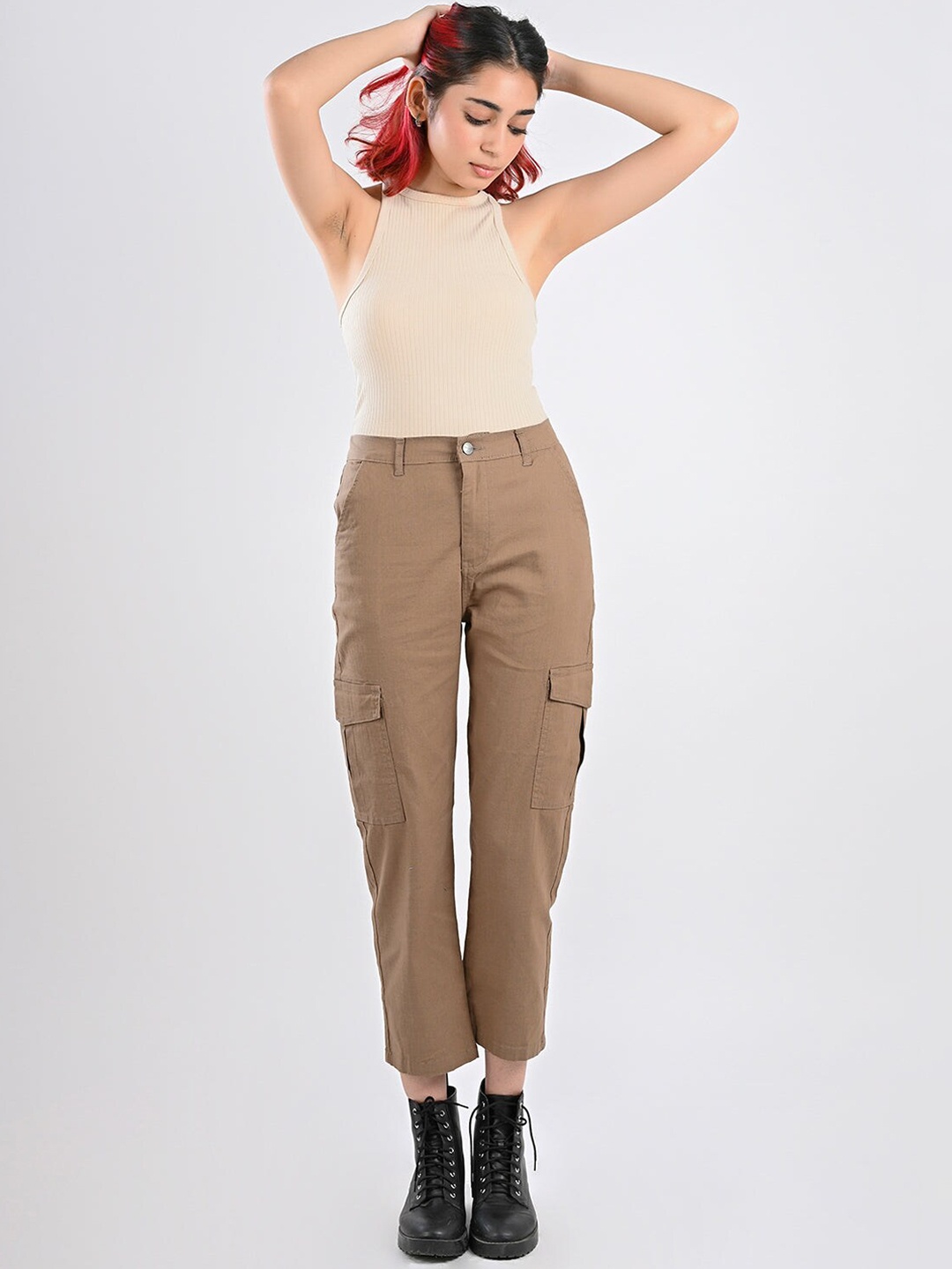 

FREAKINS Women Brown Straight Fit High-Rise Stretchable Jeans
