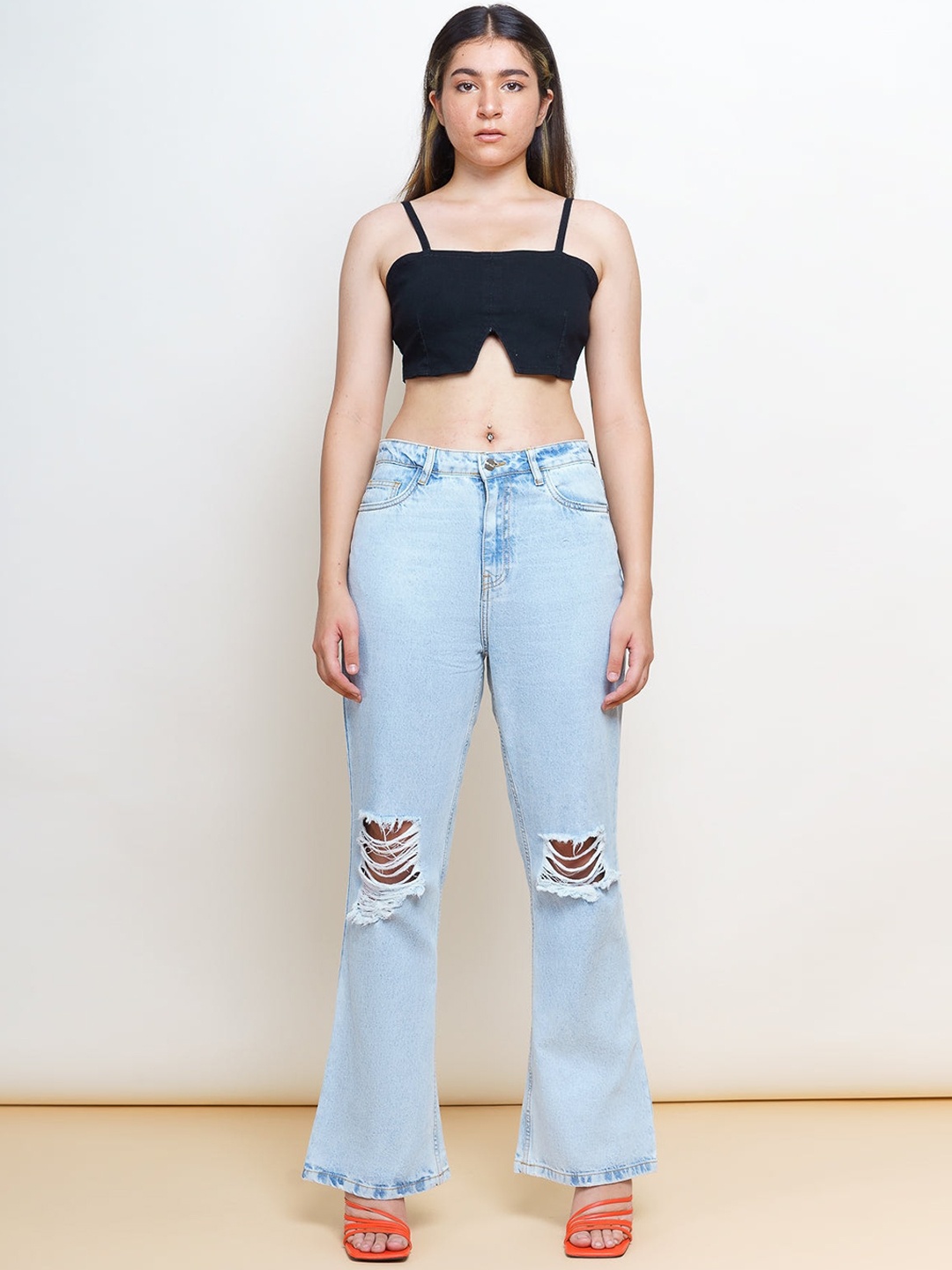 

FREAKINS Women Blue High-Rise Bootcut Fit Cropped Jeans