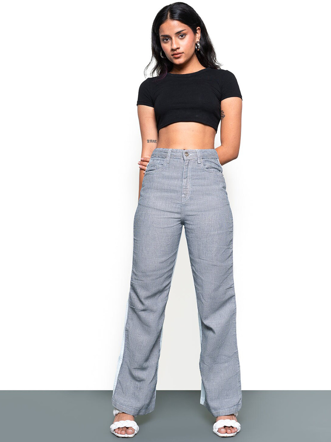 

FREAKINS Women Grey Colourblocked Classic High-Rise Straight Fit Jeans