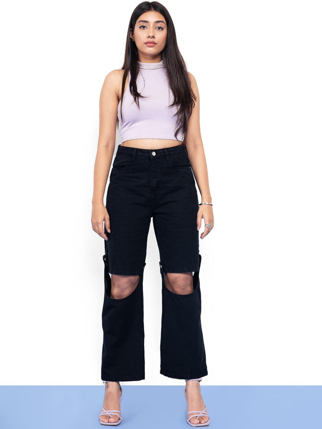 

FREAKINS Women Black High-Rise Straight Fit Cropped Jeans