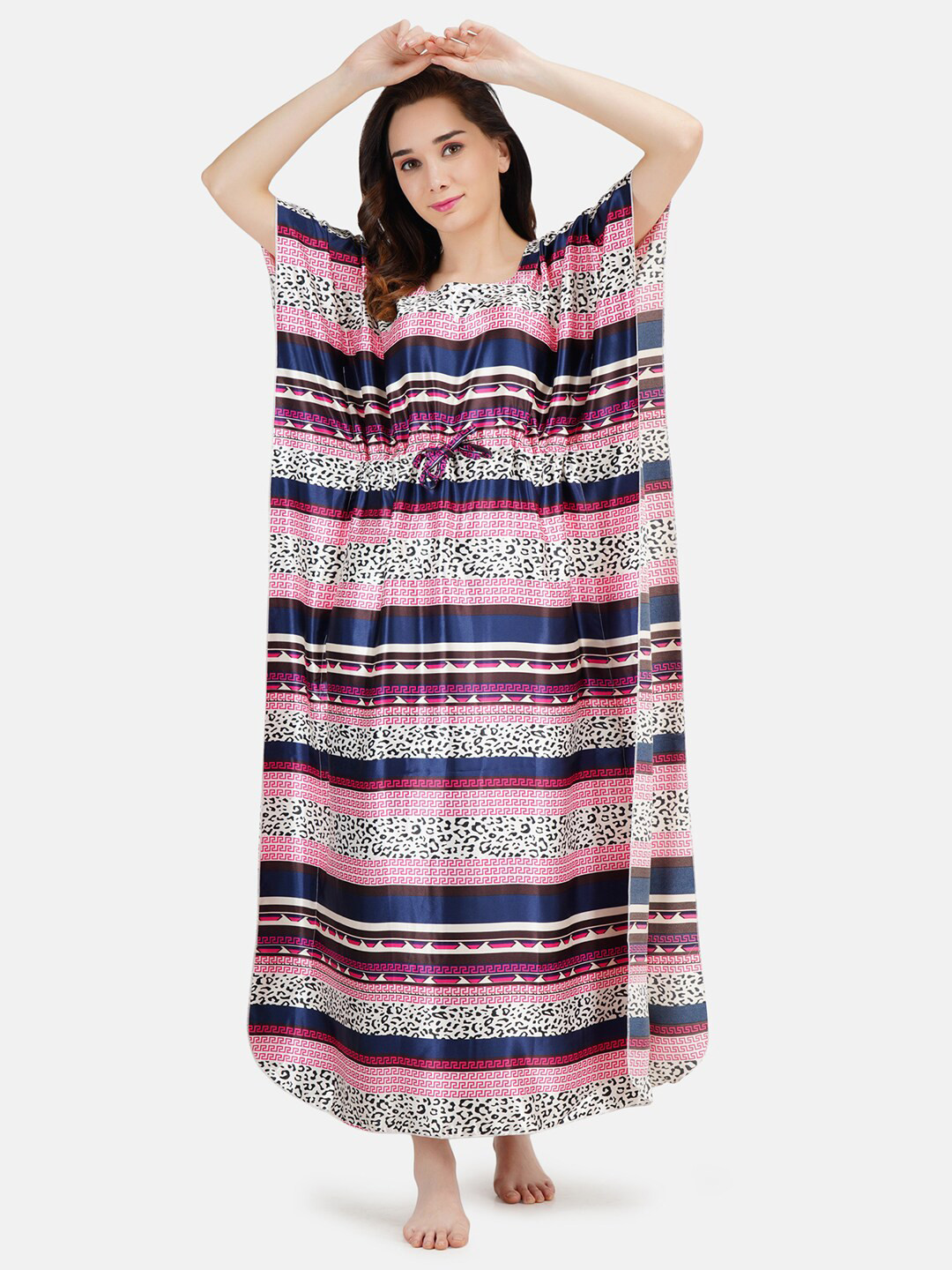 

KOI SLEEPWEAR Woman Navy Blue Multicolour Printed Maxi Kaftan Nightdress