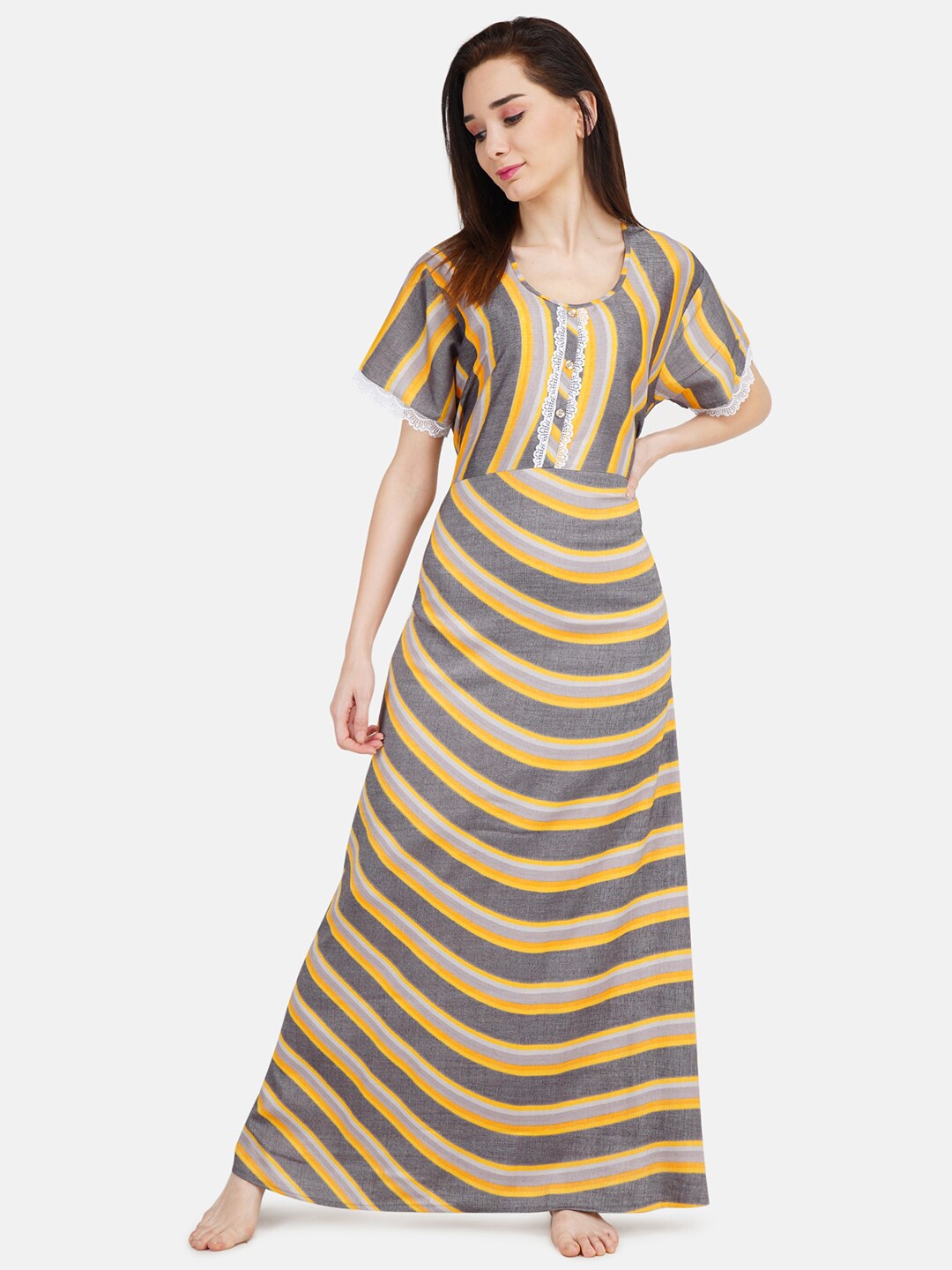 

KOI SLEEPWEAR Yellow Printed Maxi Nightdress