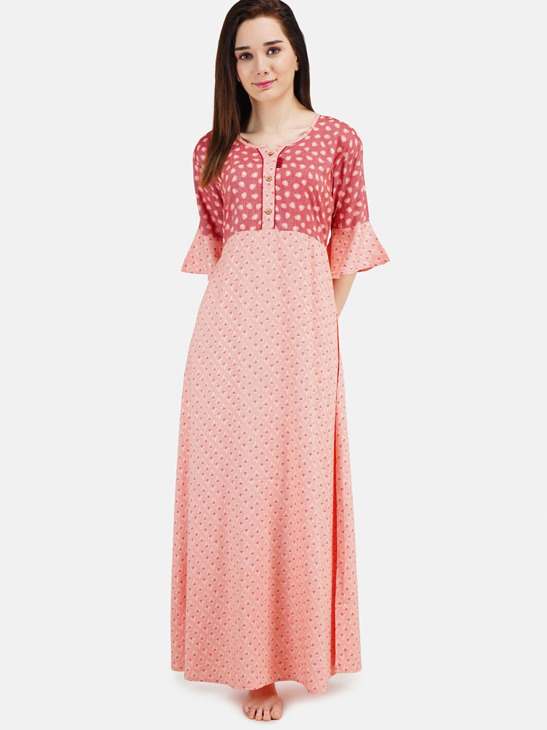 

KOI SLEEPWEAR Peach-Coloured Printed Maxi Nightdress
