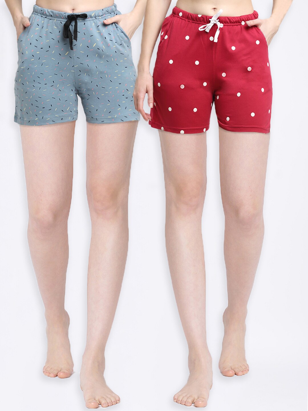 

Kanvin Women Pack of 2 Printed Pure Cotton Lounge Shorts, Blue