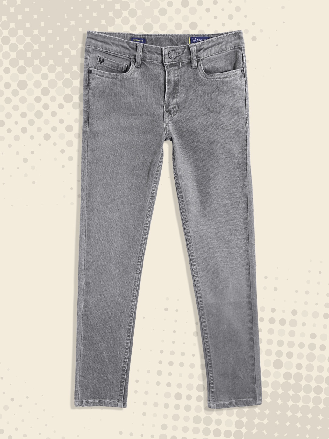 

Allen Solly Junior Boys Grey Solid Mid-Rise Skinny Fit Printed Stretchable Jeans