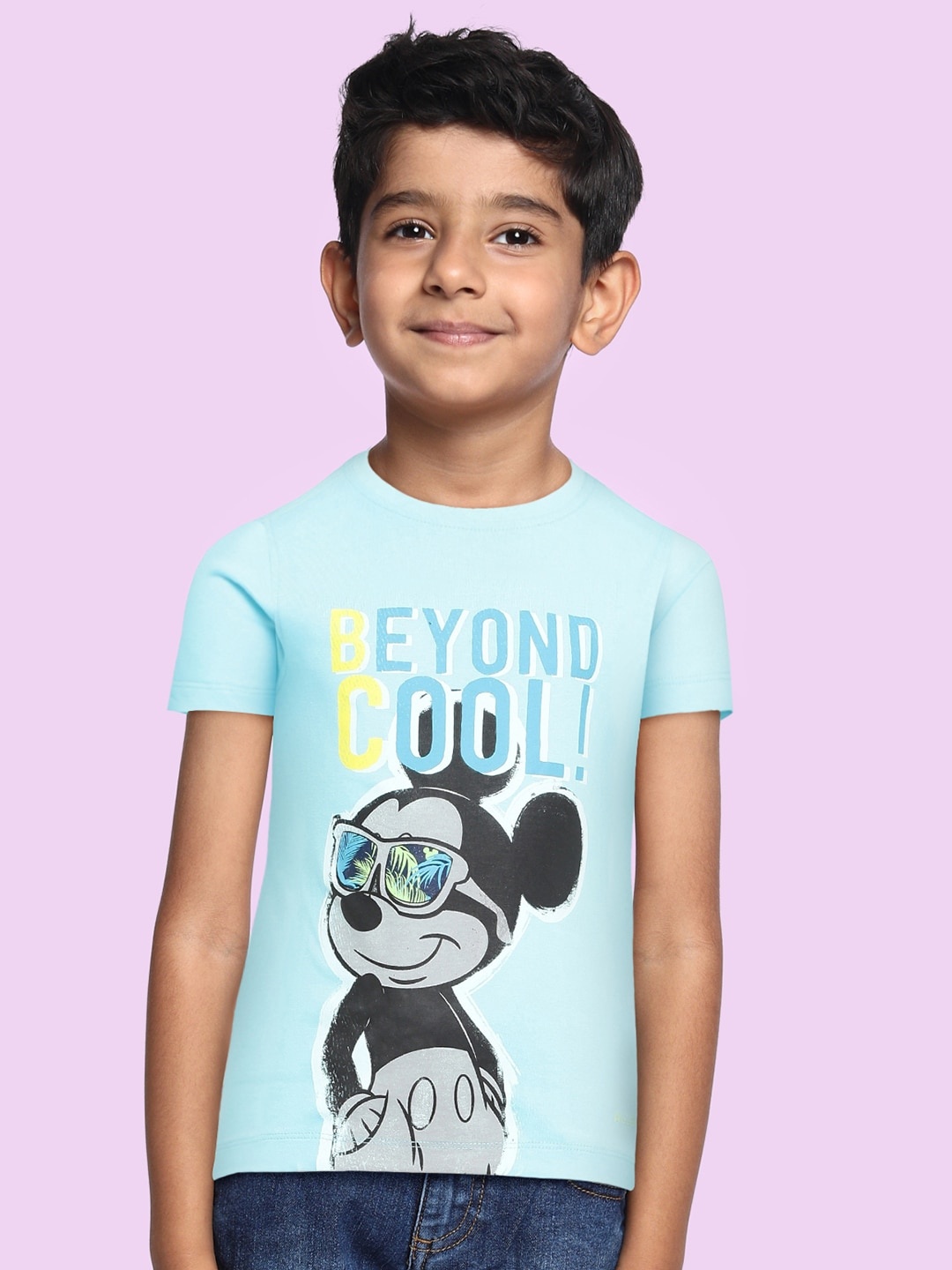 

Allen Solly Junior Boys Blue Mickey Mouse Printed Pure Cotton T-shirt