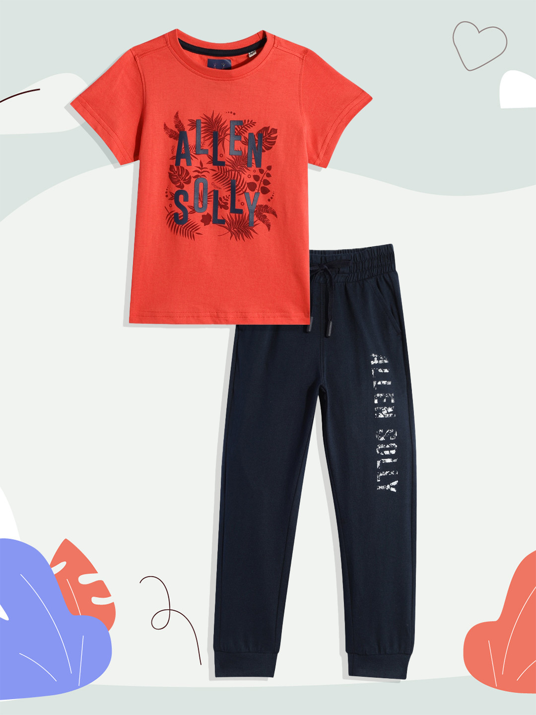 

Allen Solly Junior Boys Red & Navy Blue Pure Cotton T-shirt with Joggers