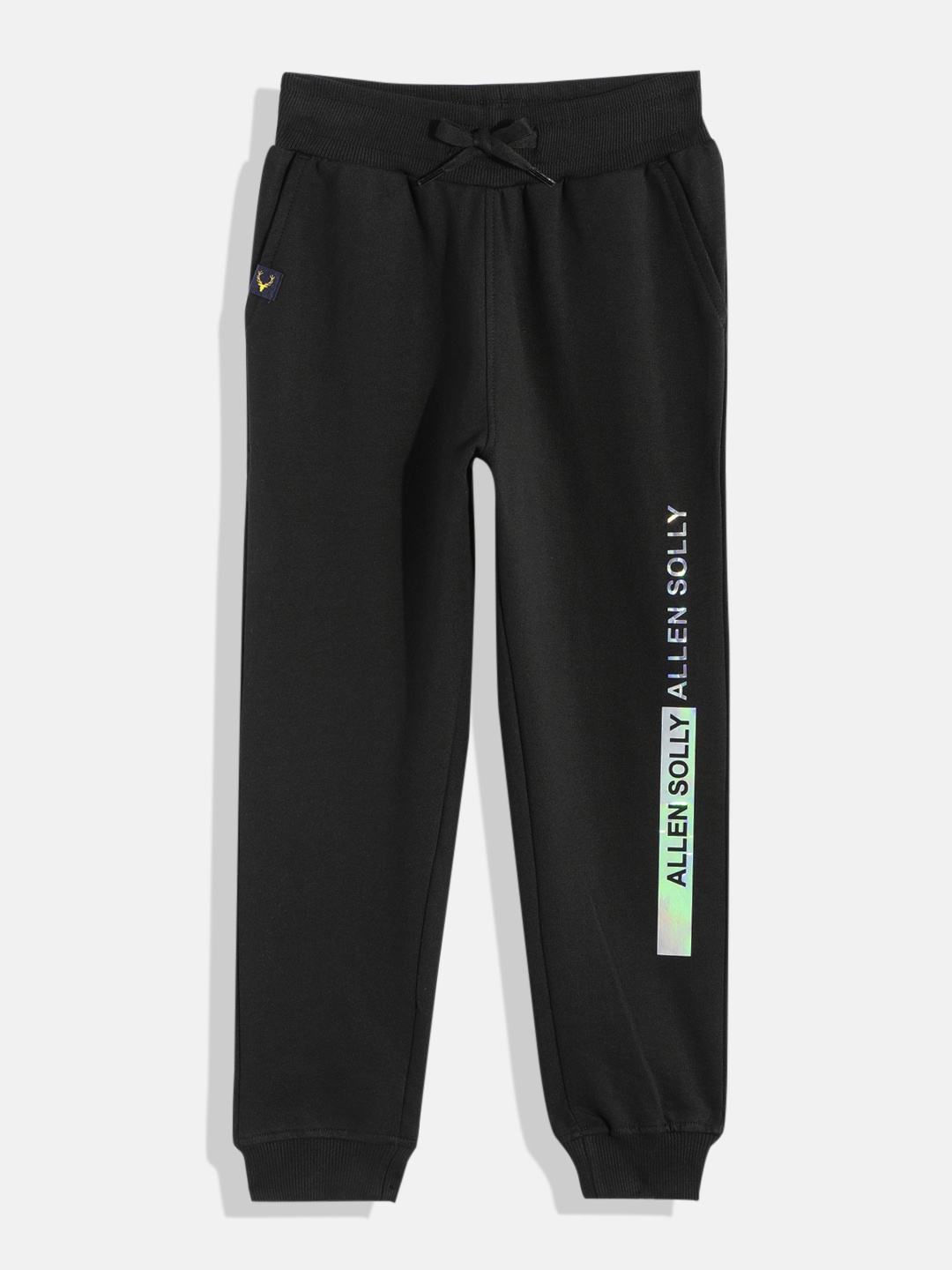 

Allen Solly Junior Boys Black Blingy Brand Logo Print Mid-Rise Pure Cotton Joggers
