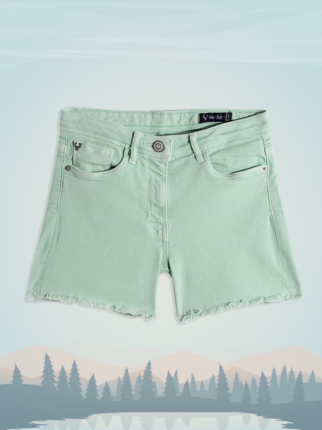 

Allen Solly Junior Girls Green Solid Frayed Denim Shorts