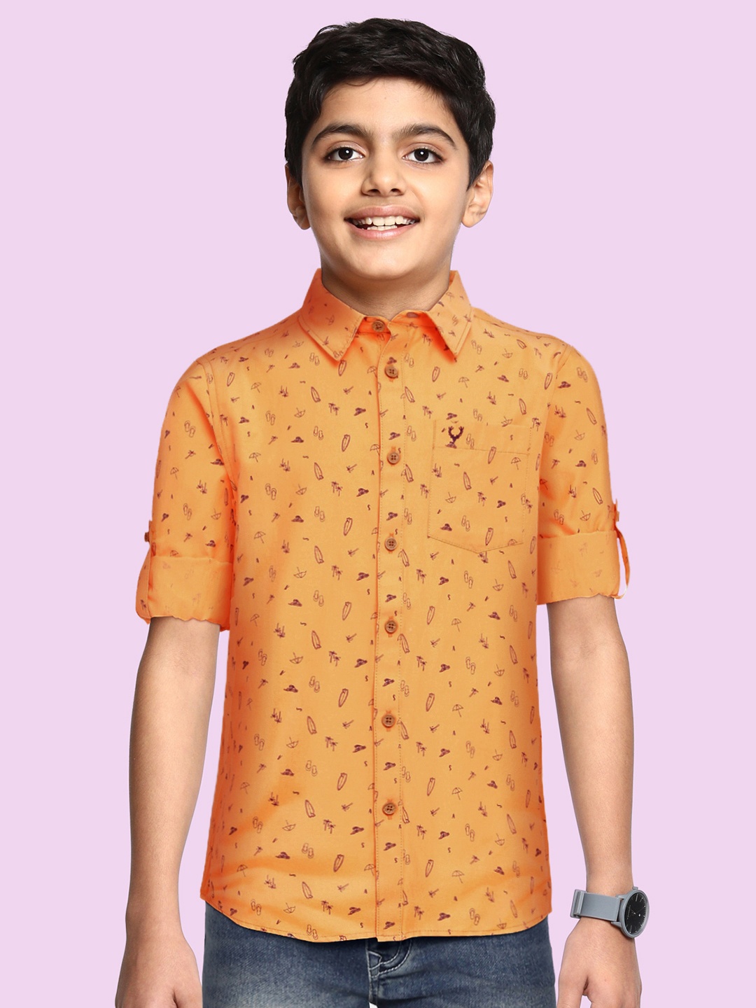 

Allen Solly Junior Boys Orange Conversational Printed Casual Shirt