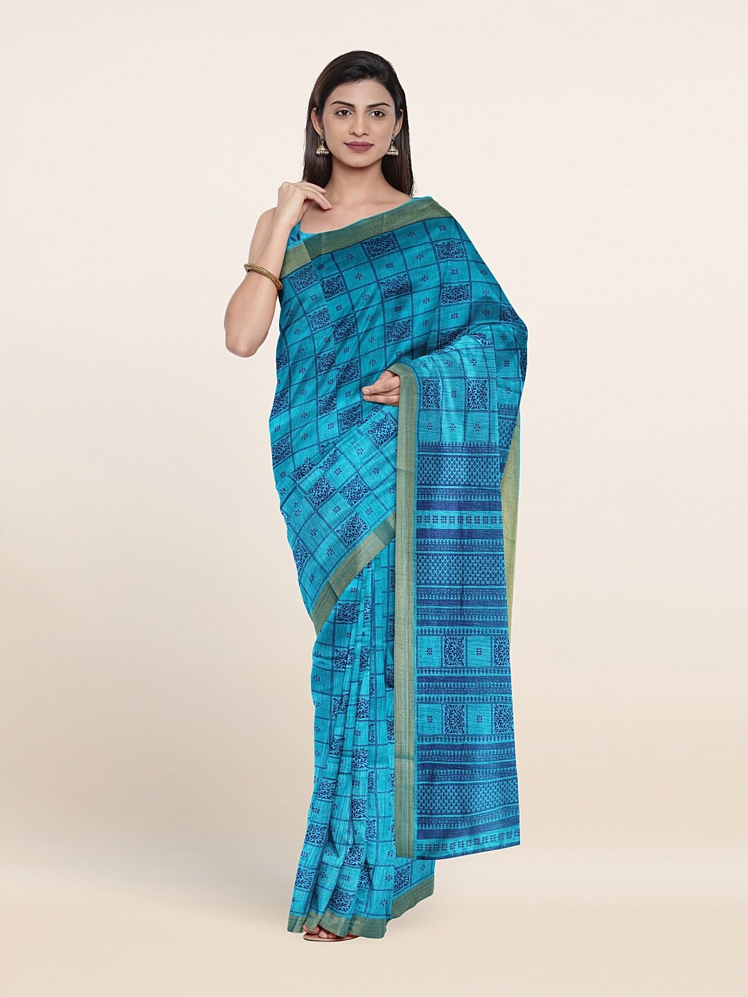 

Pothys Blue & Golden Ethnic Motifs Zari Saree