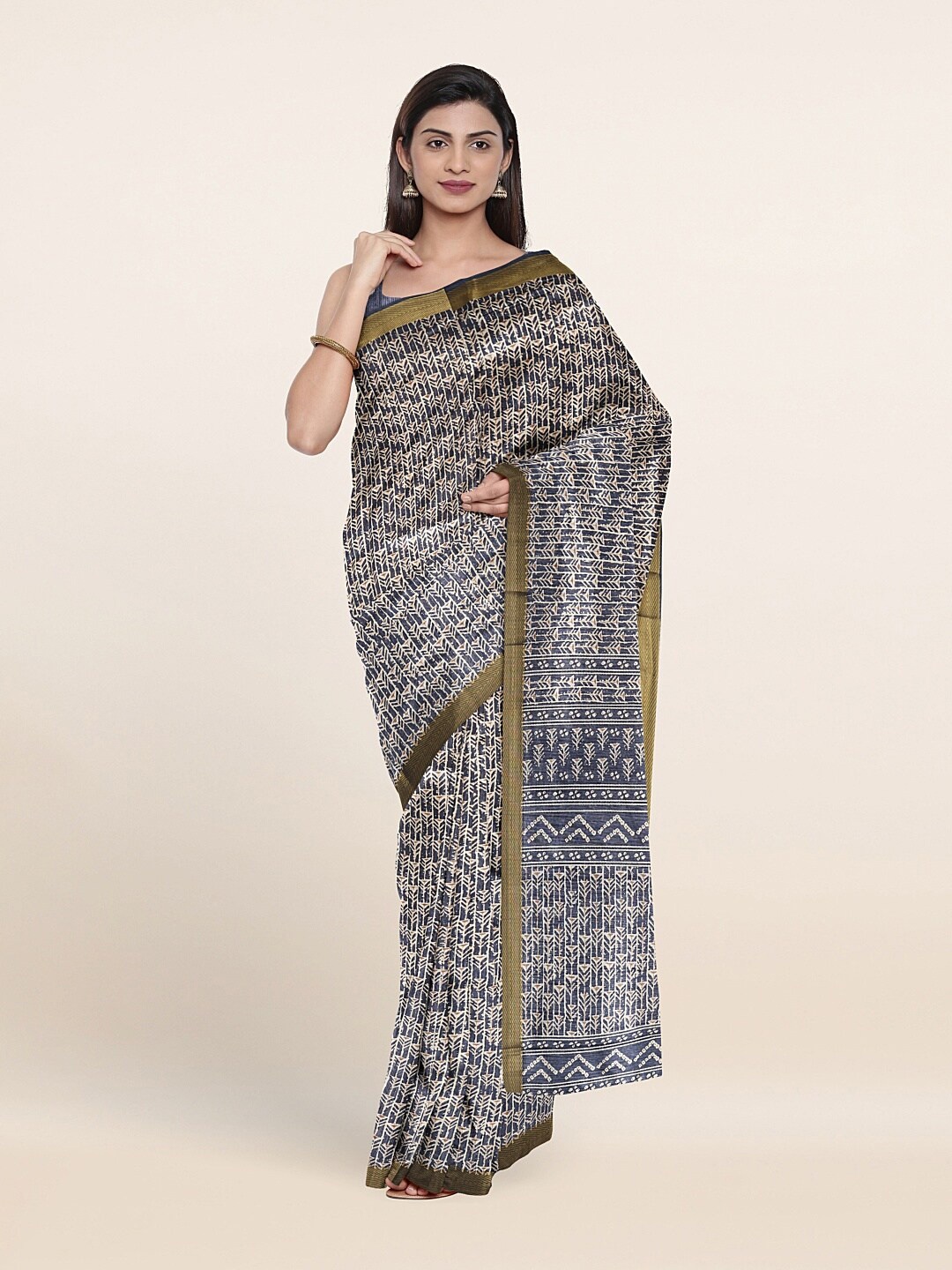 

Pothys Blue & White Printed Zari Saree