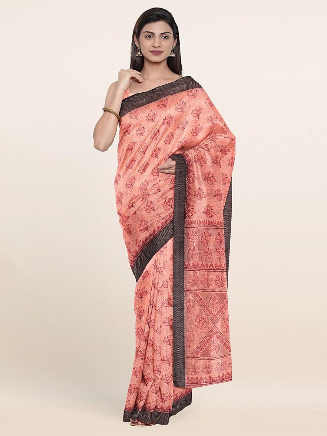 

Pothys Pink & Black Floral Saree