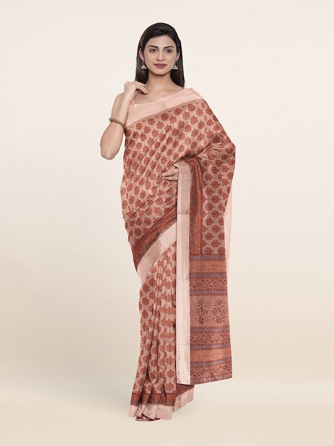 

Pothys Peach-Coloured & Red Floral Saree