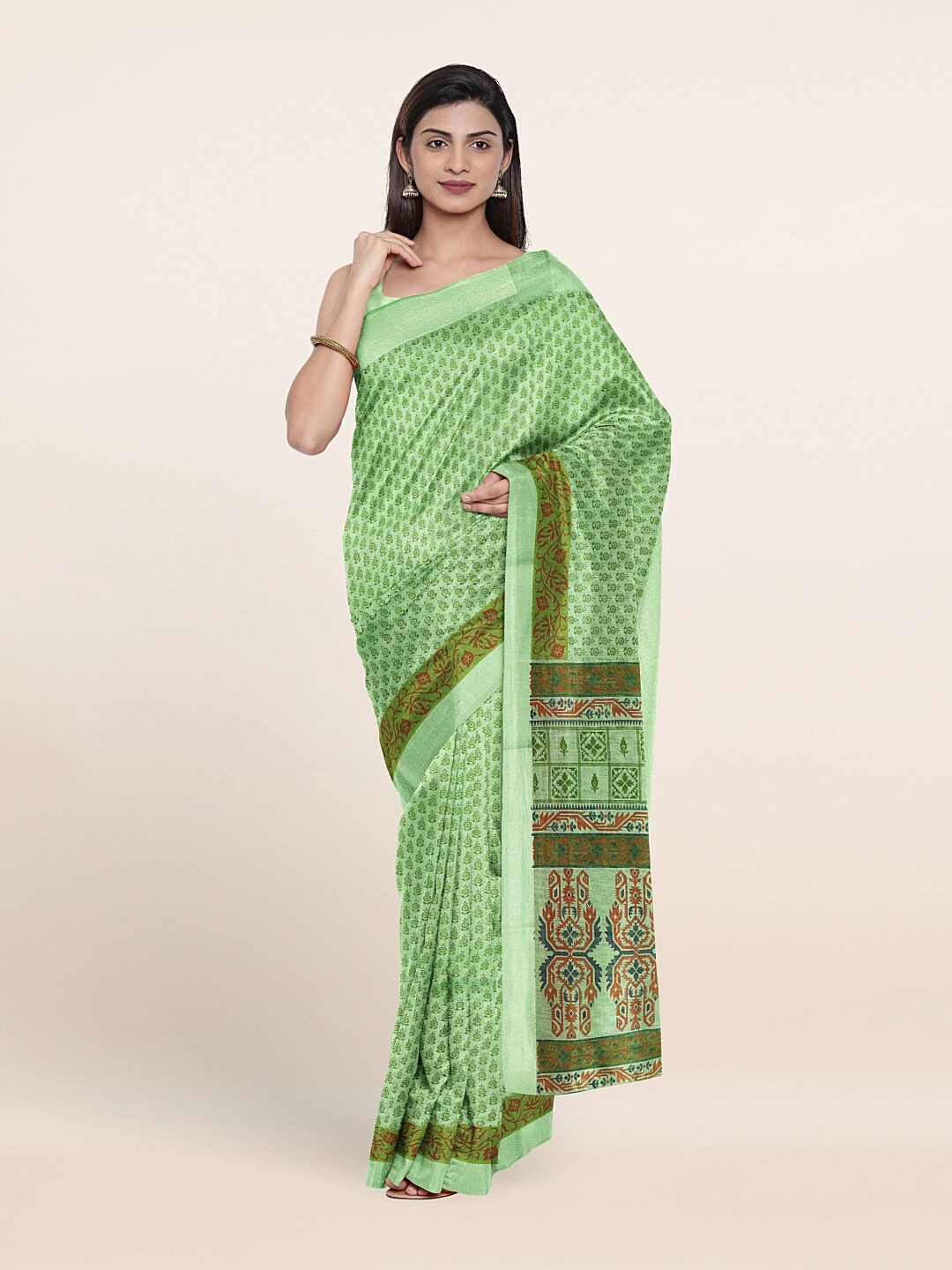 

Pothys Green Ethnic Motifs Printed Saree