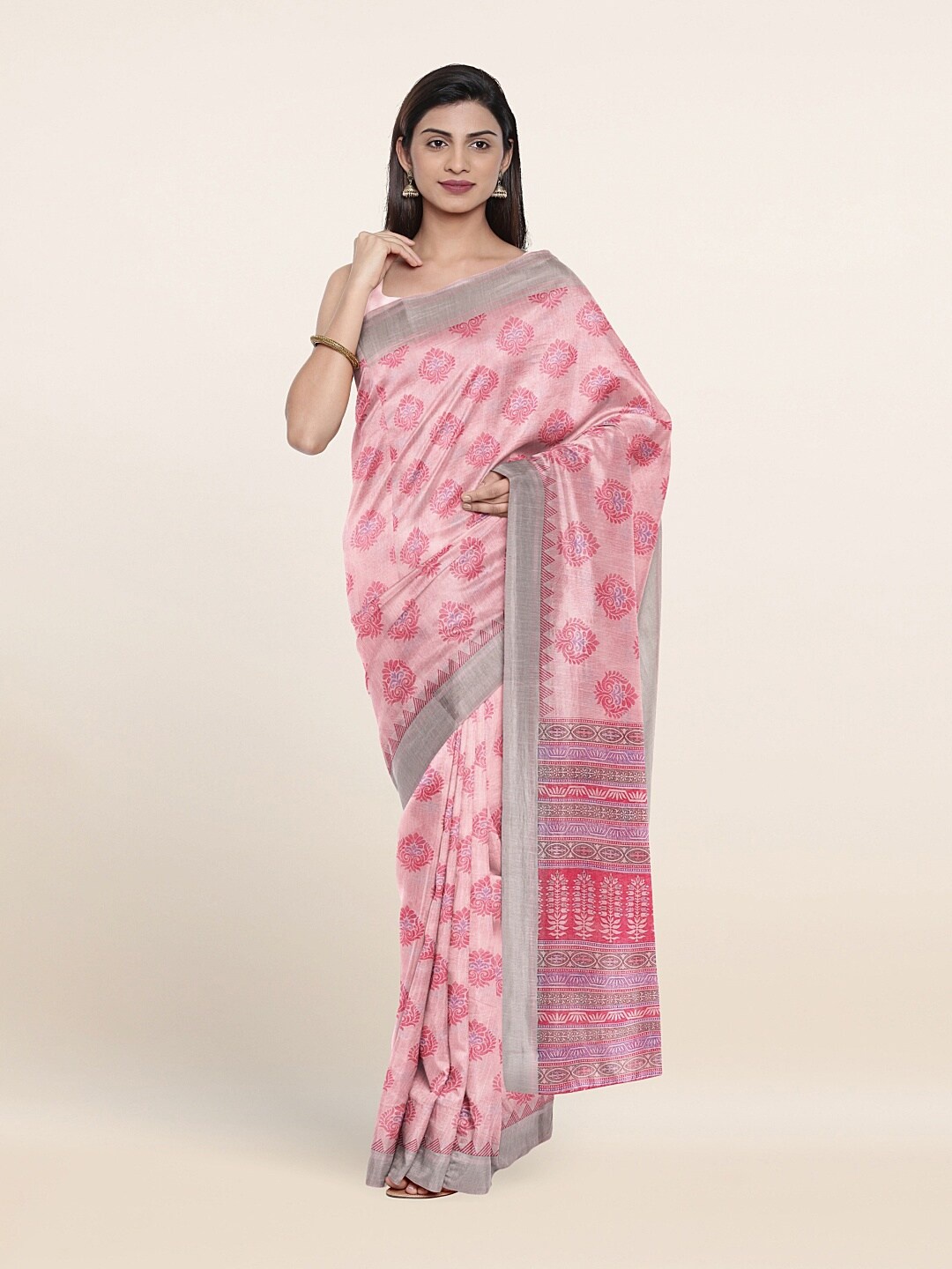 

Pothys Pink & Blue Ethnic Motifs Saree