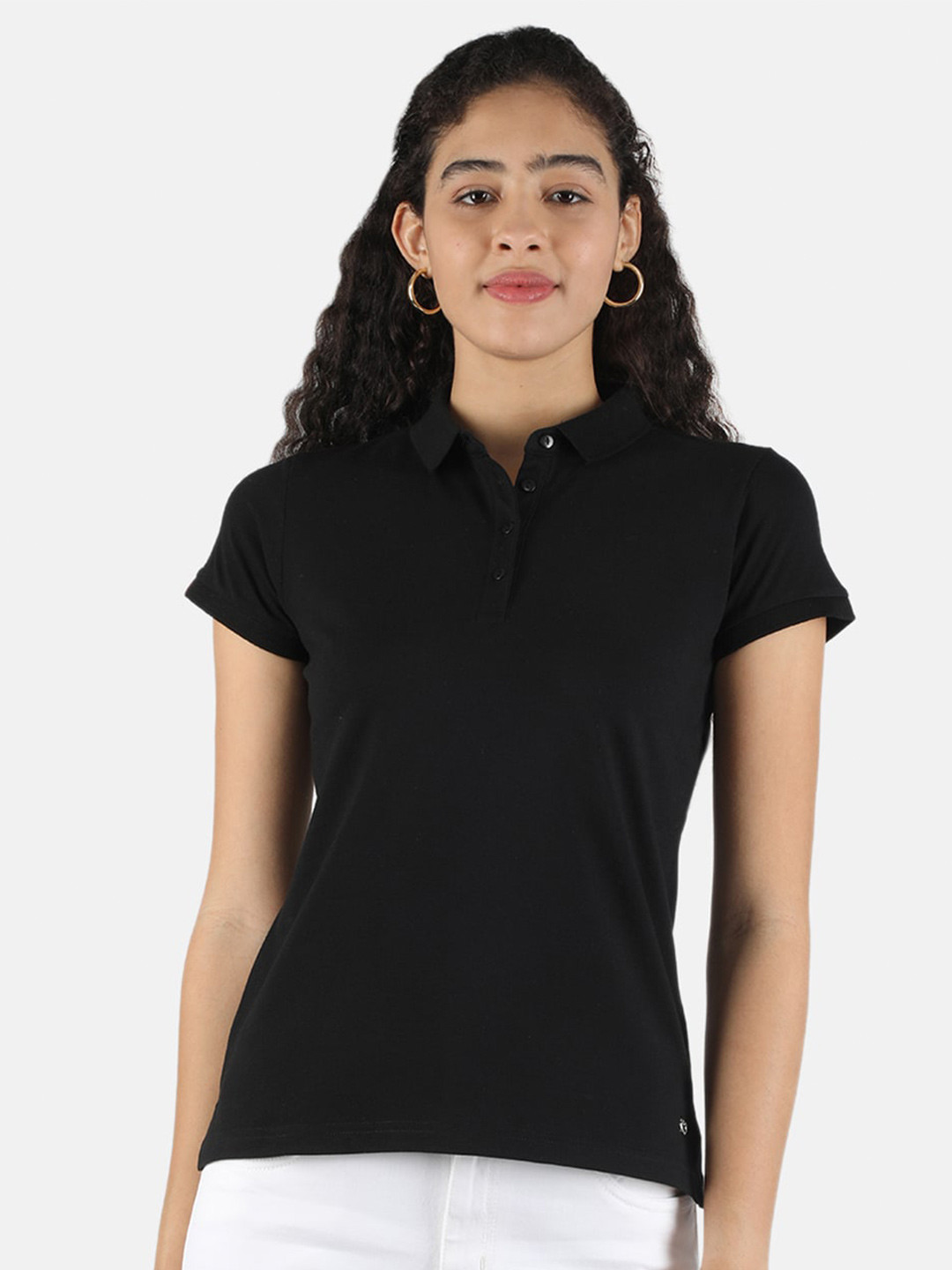 

Monte Carlo Women Black Polo Collar T-shirt