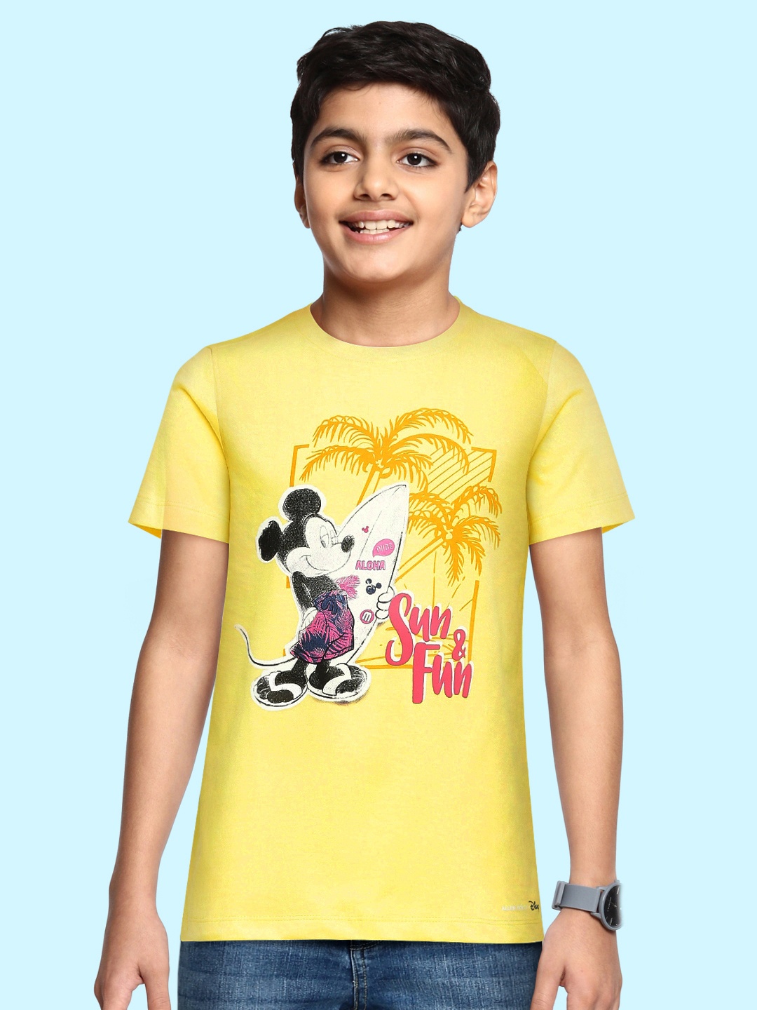 

Allen Solly Junior Boys Yellow Mickey Mouse Printed T-shirt