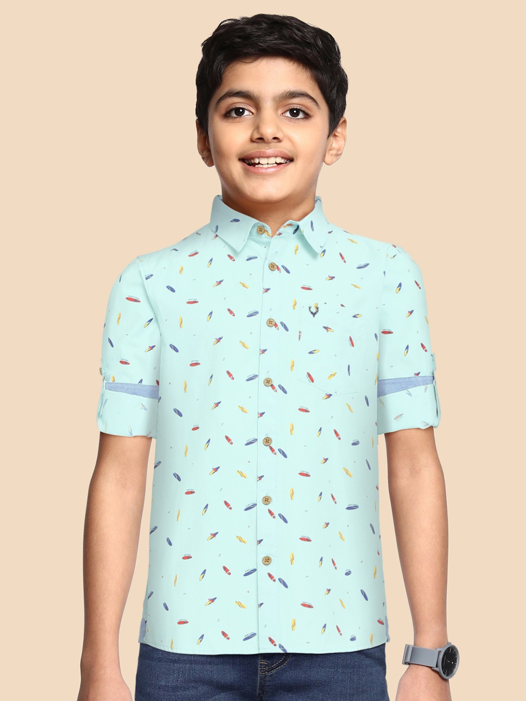 

Allen Solly Junior Boys Blue Brand Logo Printed Casual Shirt