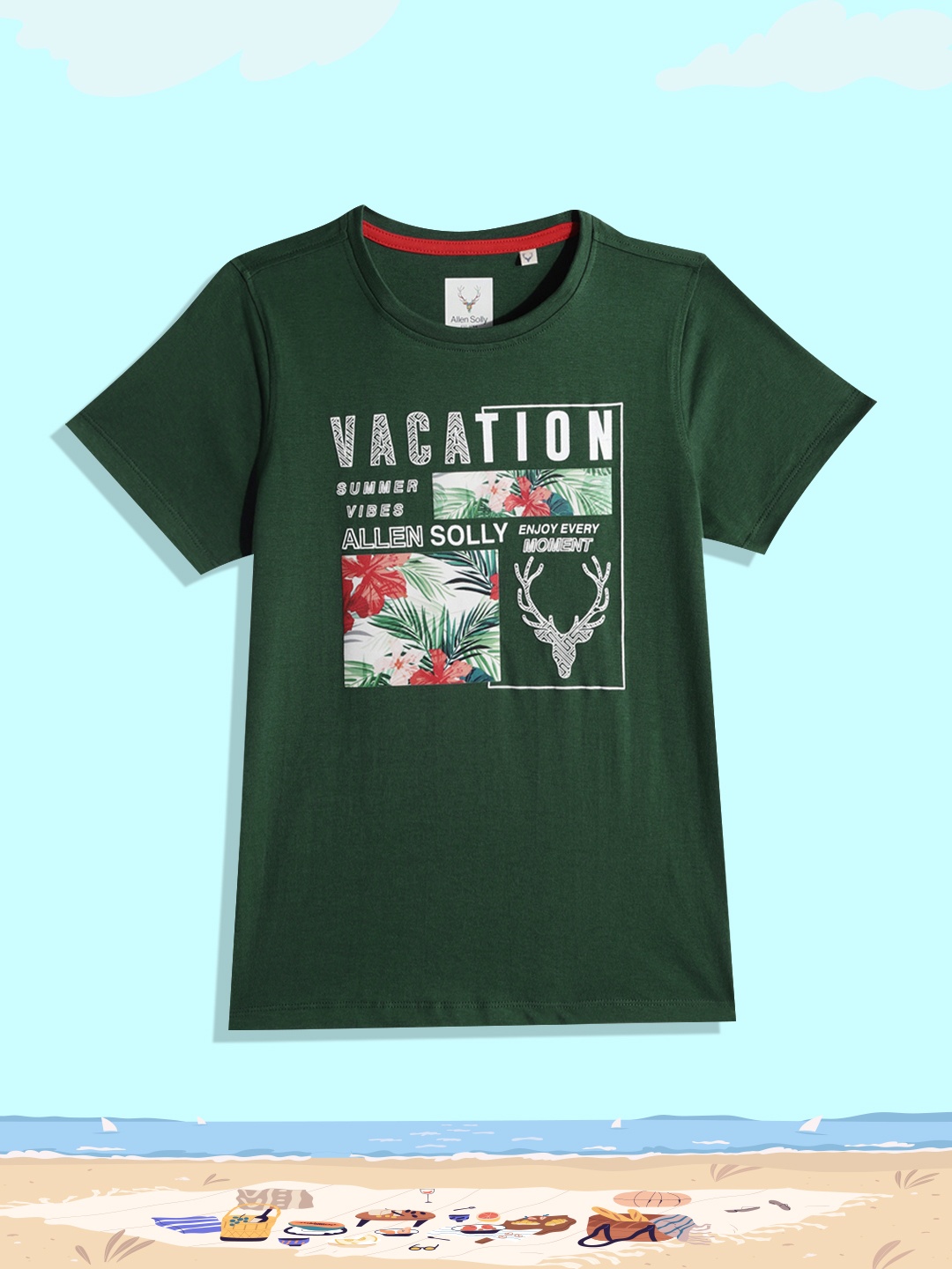

Allen Solly Junior Boys Green Typography Printed Pure Cotton T-shirt