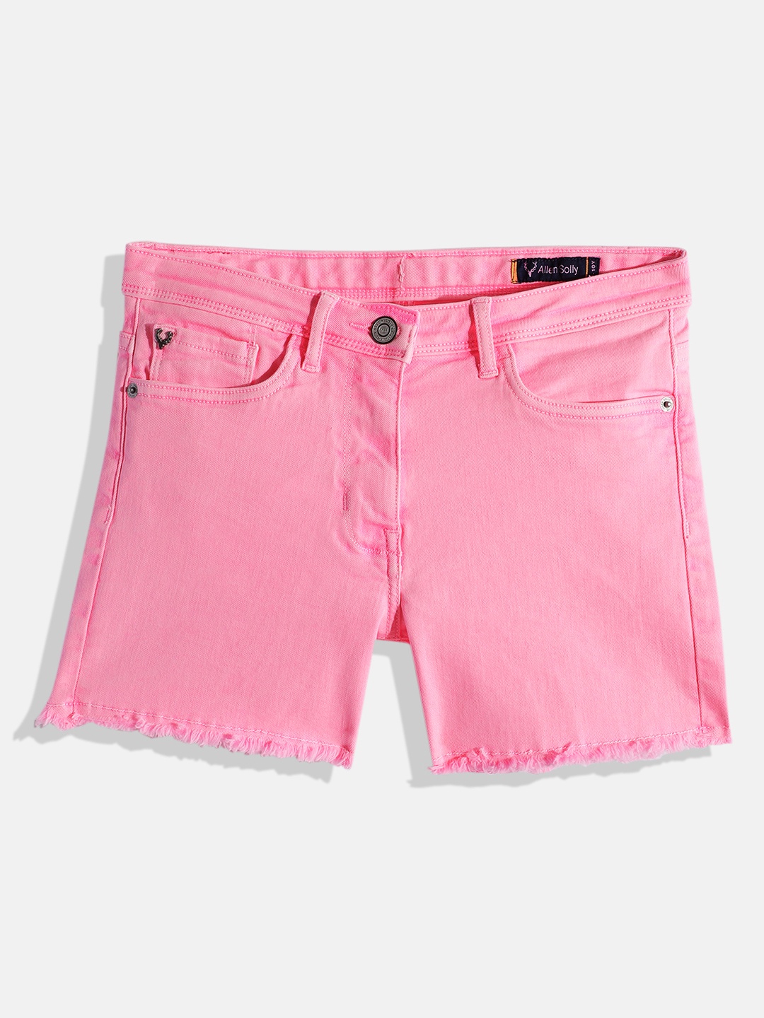 

Allen Solly Junior Girls Pink Solid Regular Fit Mid-Rise Denim Shorts