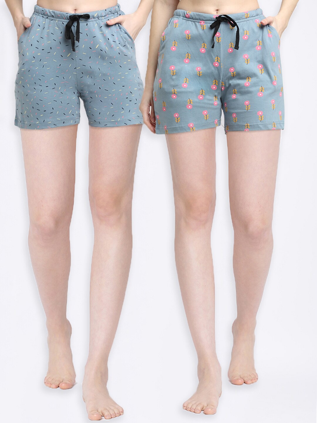 

Kanvin Women Pack of 2 Blue & Green Printed Lounge Shorts