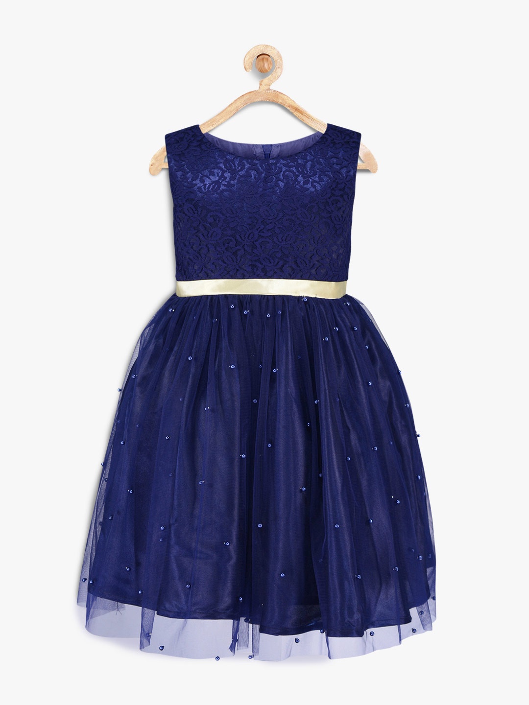 

pspeaches Girls Navy Blue Embellished Fit & Flare Dress