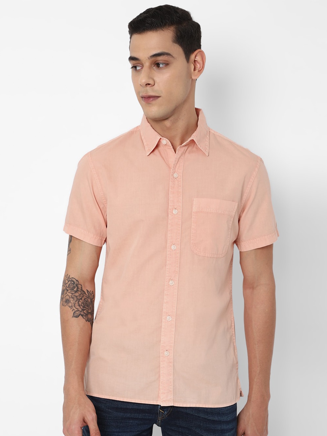 

AMERICAN EAGLE OUTFITTERS Men Orange Solid Cotton Casual Shirt