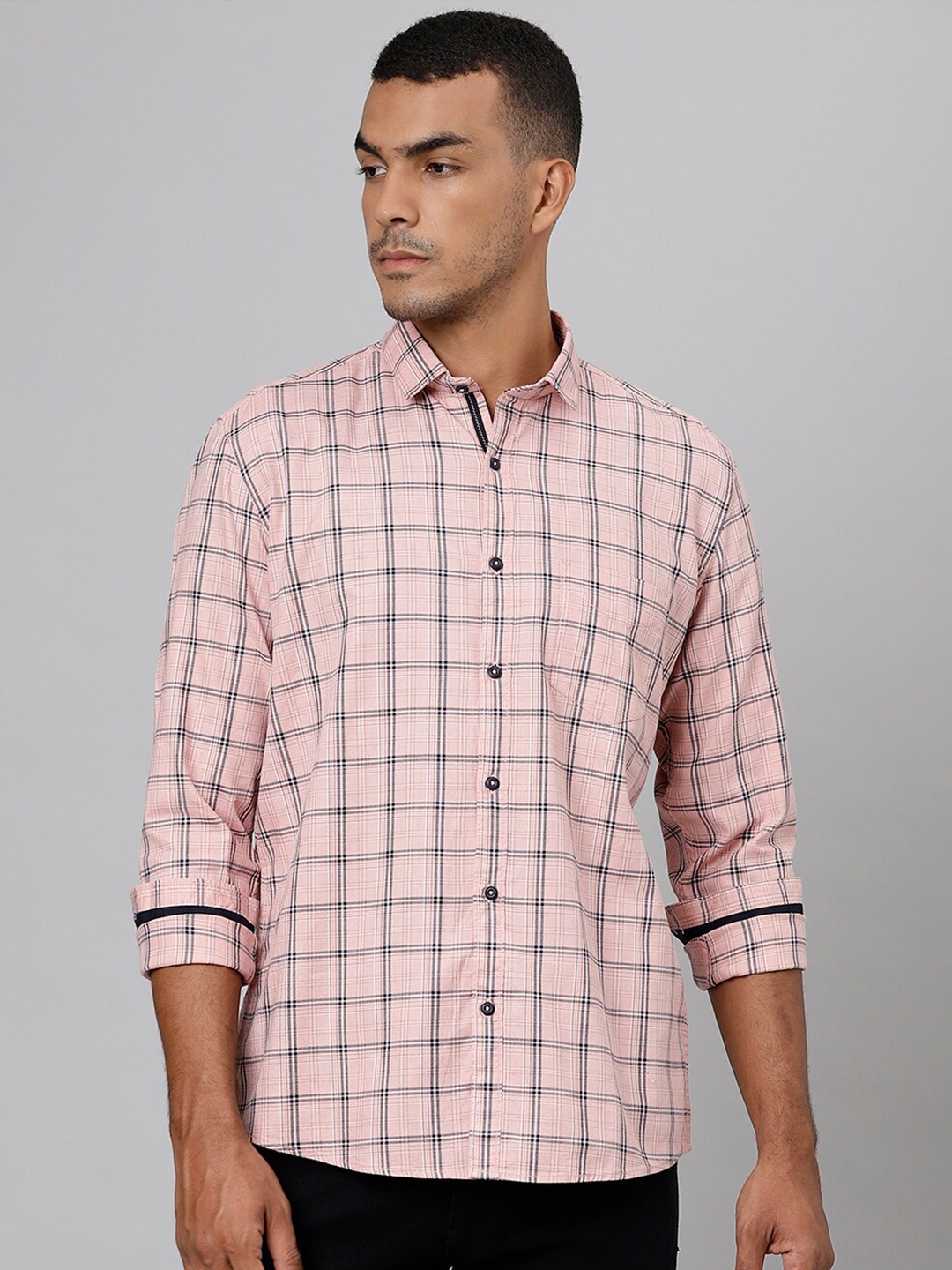 

Richlook Men Pink Slim Fit Checked Casual Shirt