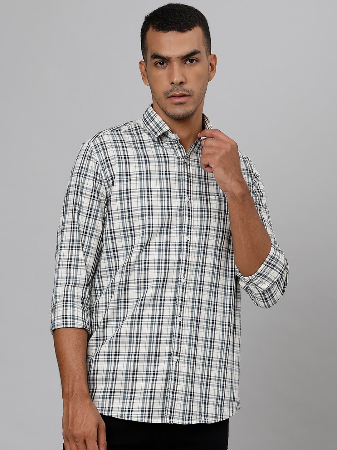 

Richlook Men Cream-Coloured Slim Fit Tartan Checks Checked Casual Shirt