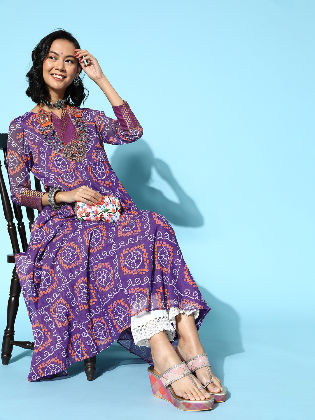 

Inddus Women Pretty Purple Chiffon Ethereal Embroidery Kurta