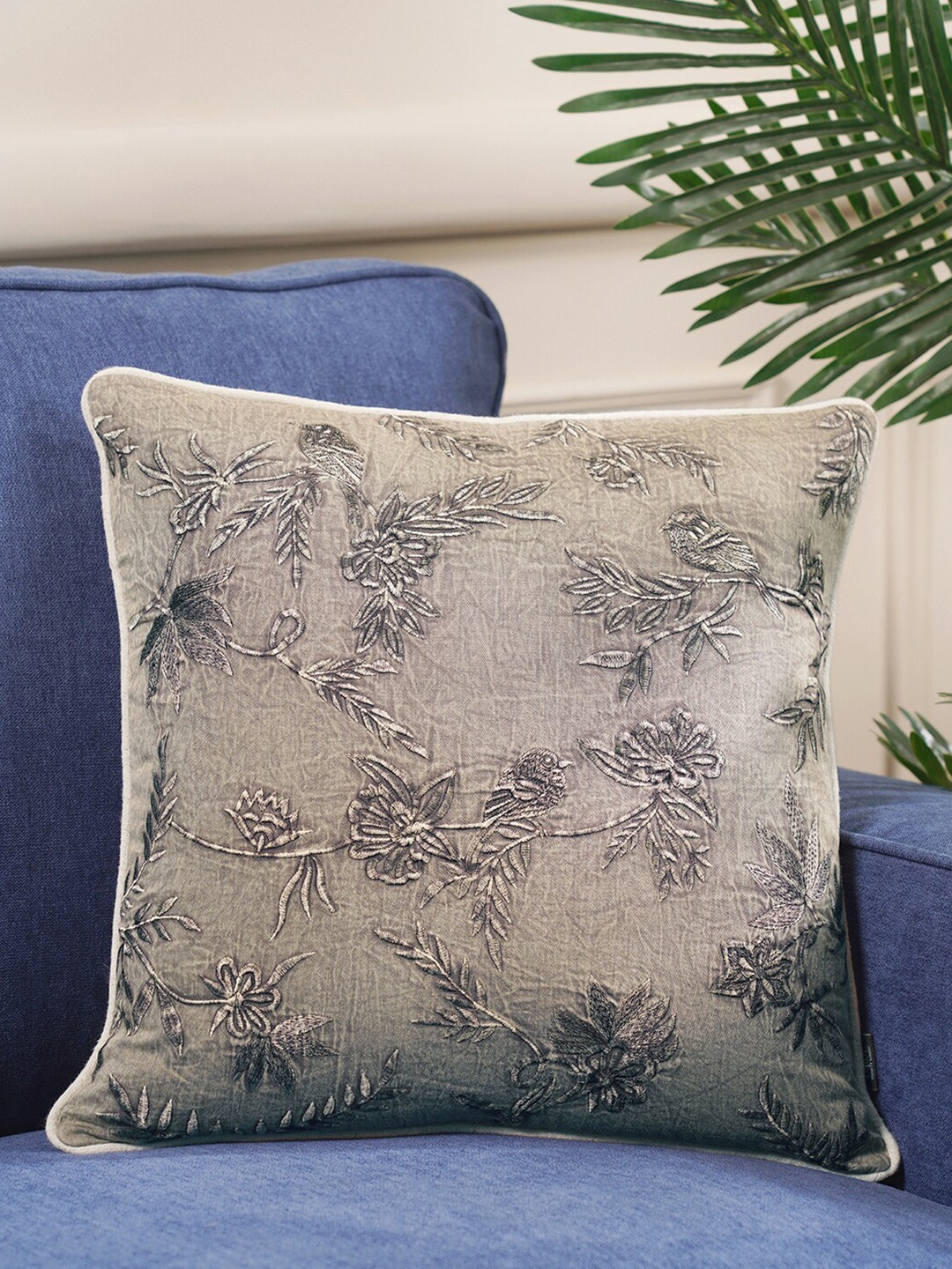 

Pure Home and Living Beige & Grey Ethnic Motifs Embroidered Square Cushion Covers