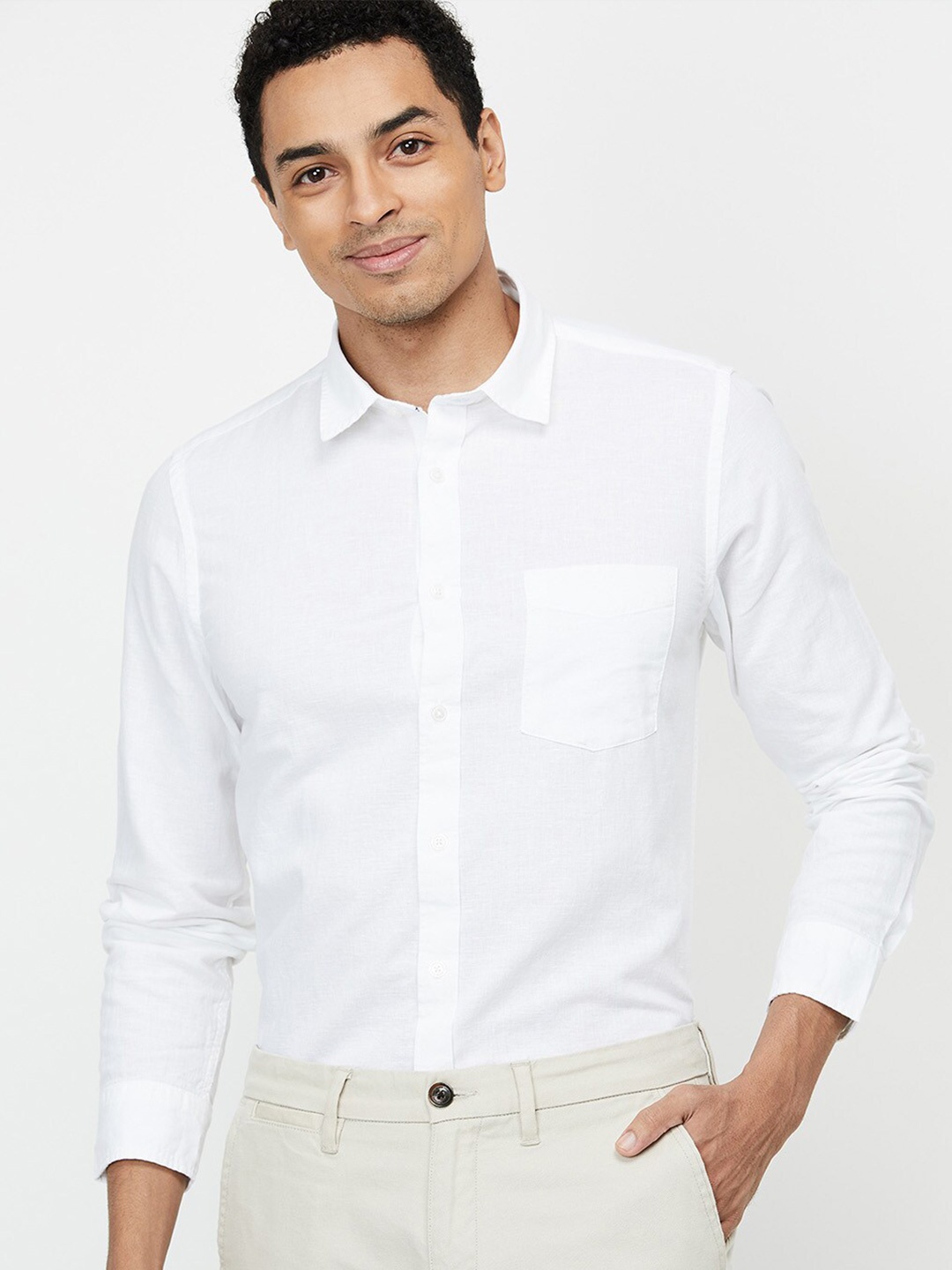 

max Men White Opaque Formal Shirt